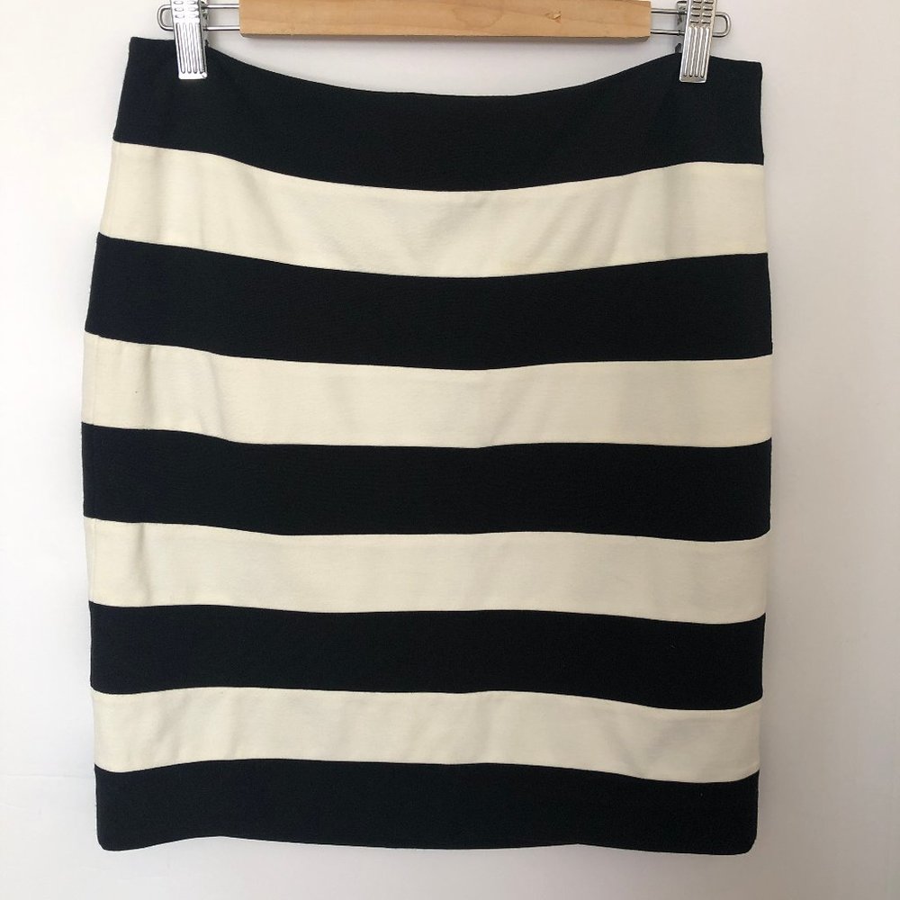 WHBM Black and Cream Striped Pencil Mini Skirt – 6